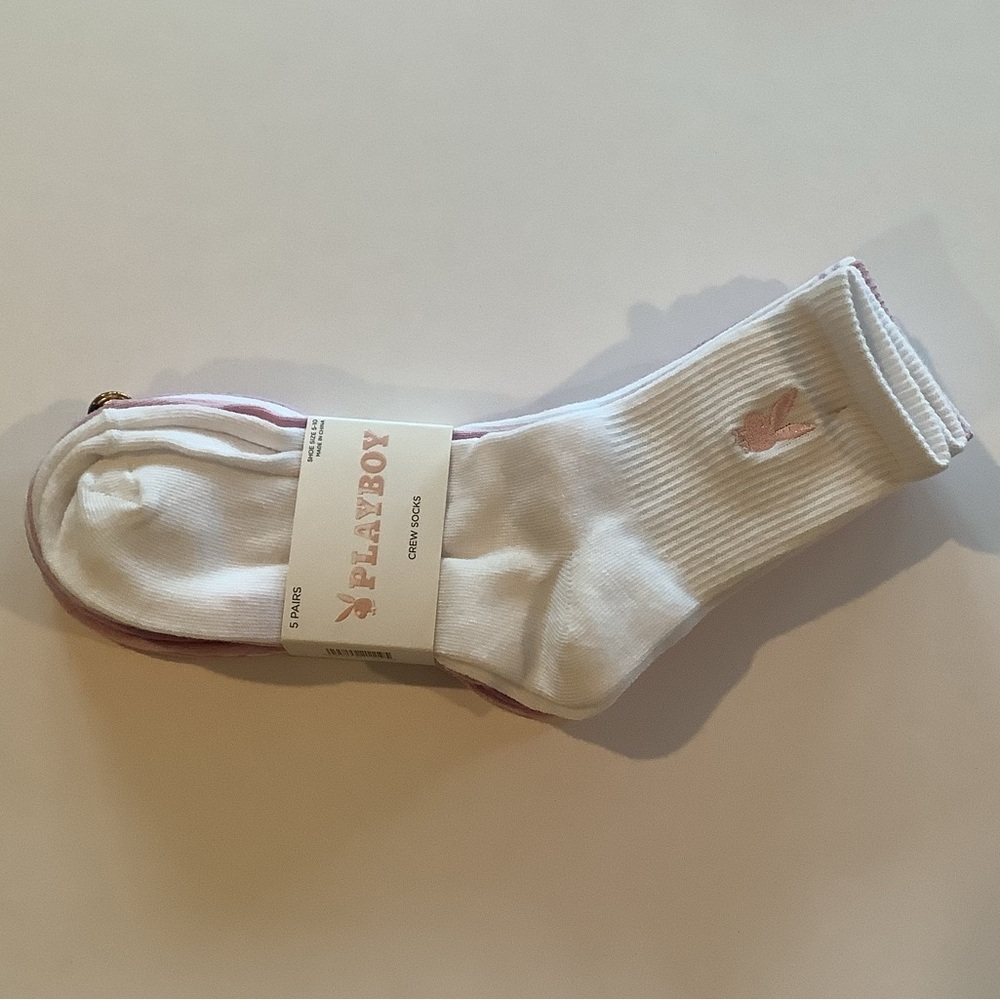 Playboy Bunny Logo 5 Pack Crew Socks New